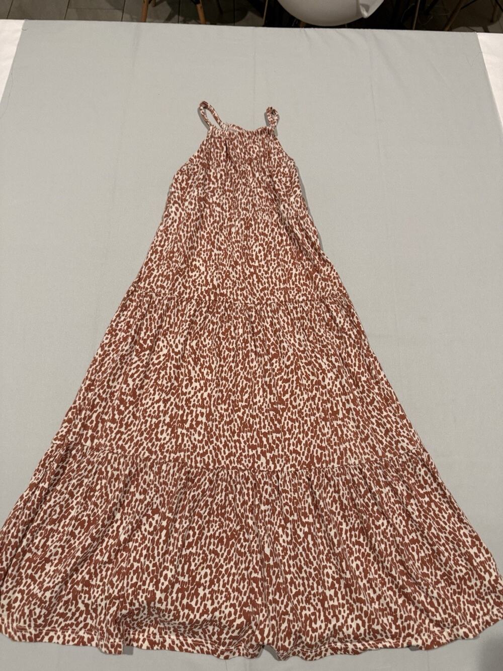 Old Navy Brown/White Animal Print Strappy Scoop Neck Midi Sundress Size S